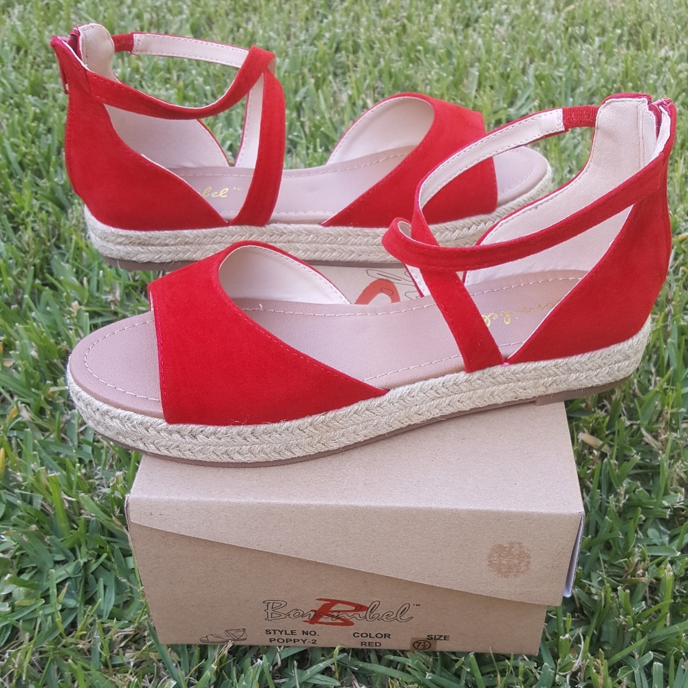 Red suede espadrilles
